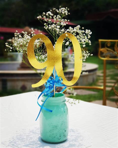 Mint And Gold Centerpieces For A Simple And Elegant 90th Birthday