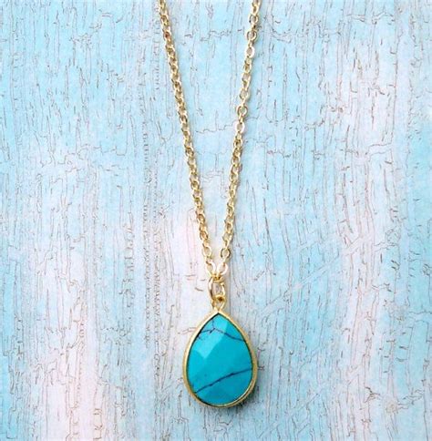 Turquoise Teardrop Gold Necklace Jewelry Necklace Jewelry Accessories