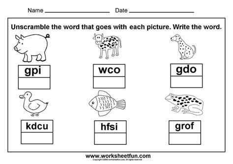 The word scramble is printable and the scrambled words change each time you visit. Unscramble animal CVC words | Spelling practice worksheets ...