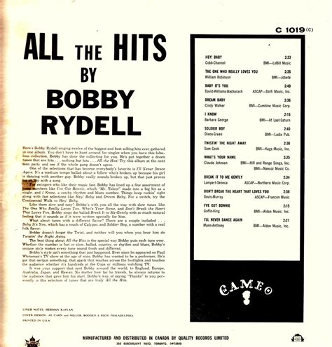 Rydell Bobby All The Hits Can 1962 This Is The Ori Flickr
