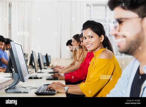 Young Female College Student Computer Studying E Learning Education