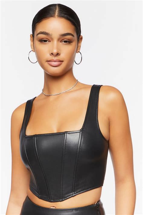 faux leather bustier crop top forever 21 crop top bustier black leather crop top leather