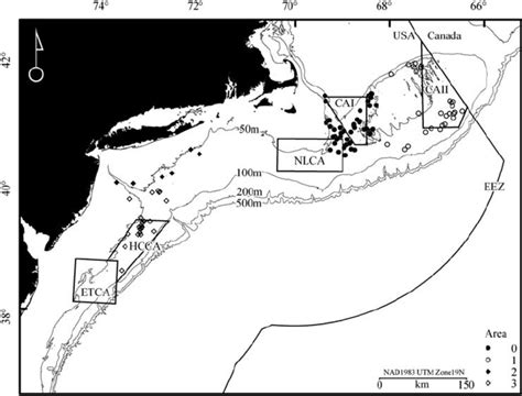 Eastern Coastline Of The Usa Showing The Areas Used In This Study