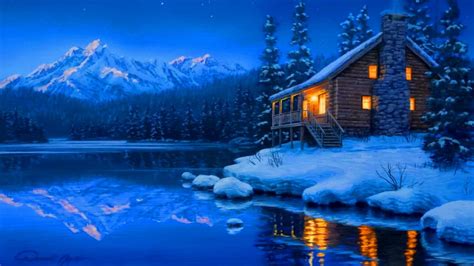 Christmas Winter Cabin Paintings