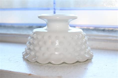 Vintage Fenton Milk Glass Hobnail Candle Holder Pedestal Dish Candlestick Holder