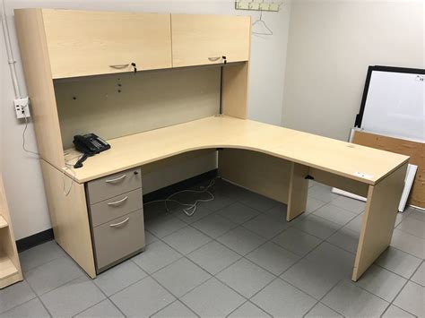 Maple L Shaped Office Desk With Hutch And 3 Drawer Pedestal Able Auctions