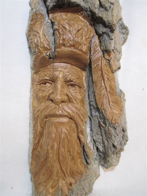 Wood Carved Mountain Man Cottonwood Bark Carving Original Etsy Wood