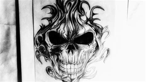 How To Draw A Flaming Skull Tattoo Design Youtube