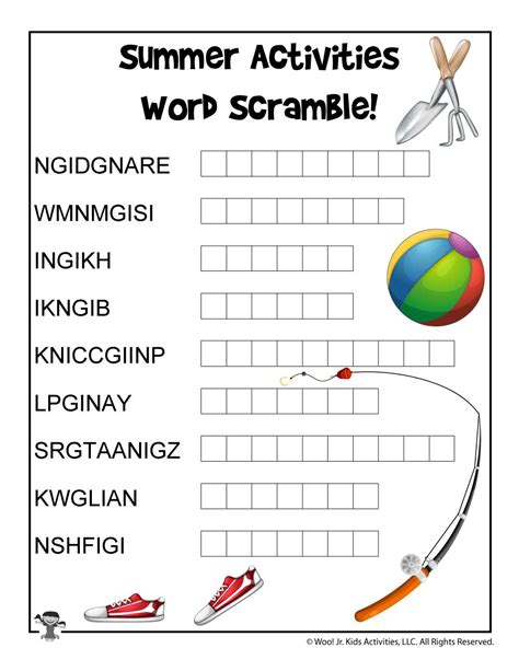 Summer Activities Word Scramble Game Woo Jr Kids Activities