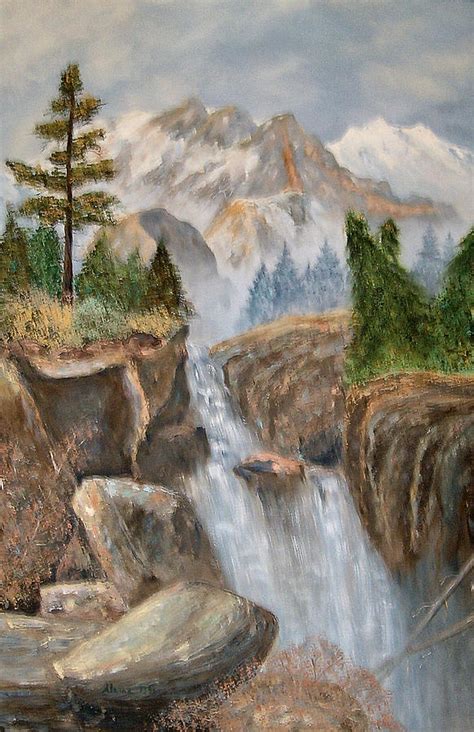 Rocky Mountain Waterfall Painting By Alanna Hug Mcannally