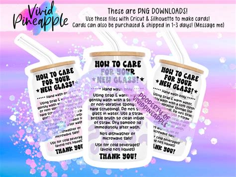 Png Card Downloads Libbey Glass Care Instructions Cup Care Etsy