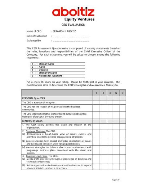 Ceo Evaluation Assessment Form