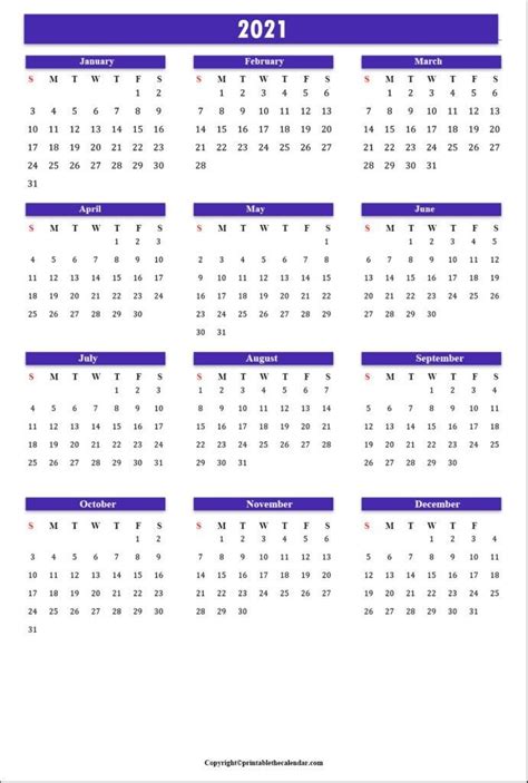 2021 Yearly Calendar Template Printable Photo In 2021 Yearly Calendar