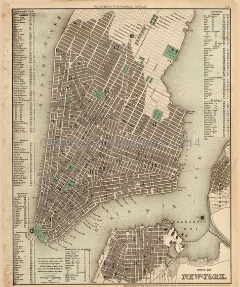 New York City Old Map Tanner 1836 Digital Image Scan Download Printable