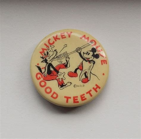 Mickey Mouse Good Teeth Pinback 1930s Mickey Mouse And Friends