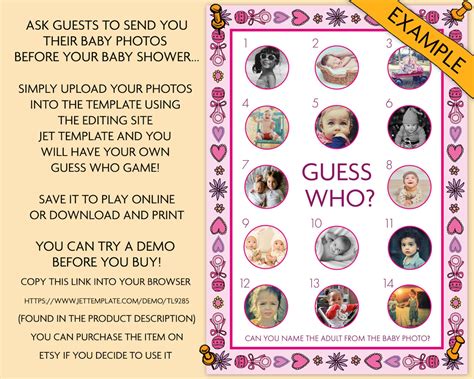 Guess The Baby Game Editable Template For A Baby Shower Etsy