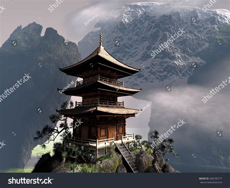 Buddhist Temple Chinese Mountains Stock Illustration 268190177