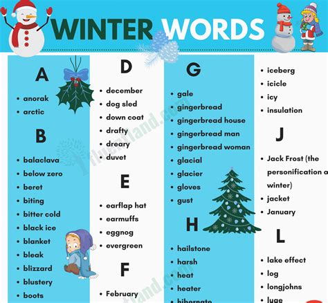 Winter Vocabulary Useful List Of Words About Winter With Pictures