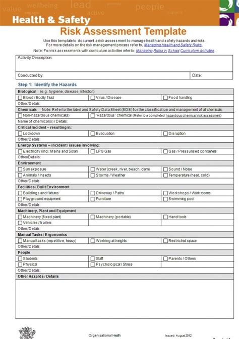 Risk Assessment Template Chemistry