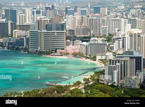 Aerial View Of Honolulu And Waikiki Beach From Diamond Head Stock Photo