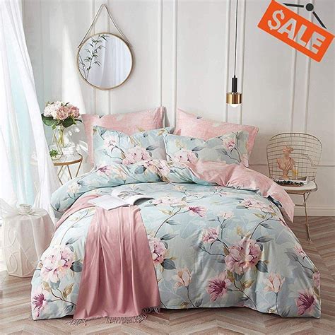 Blue Pink Floral Bedding Set QD F U YB Betiti Store