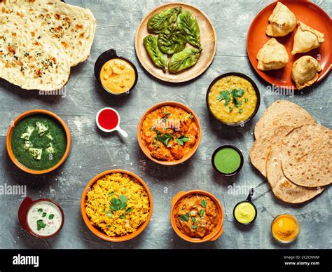 Indian Food And Indian Cuisine Dishes Top View Stock Photo Alamy