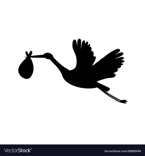 Stork Logo Silhouette Black Bird Flying And Vector Image