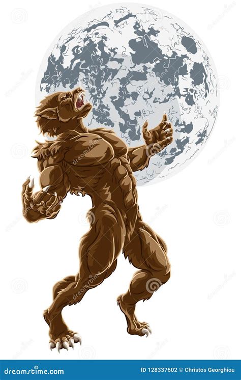 Man Transforming Into Werewolf Big Full Moon Illustration Royalty Free
