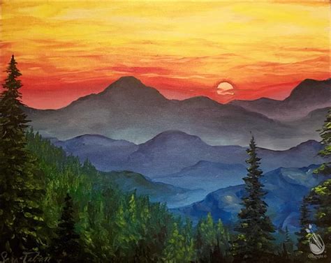 Mountain Sunset Acrylic Painting Lemuel Reno