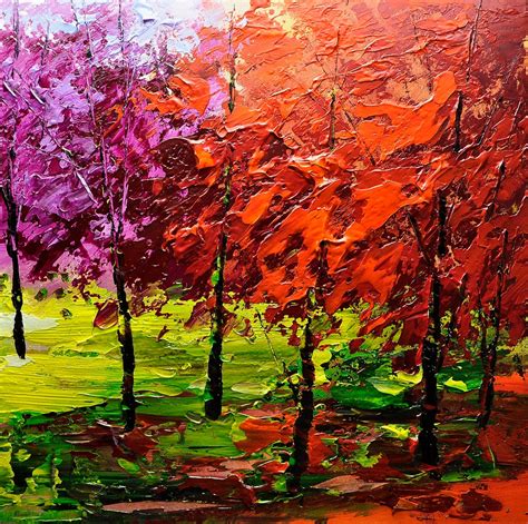 Abstract Paintings Canvas Wall Art Colorful Tree Painting Wall Etsy