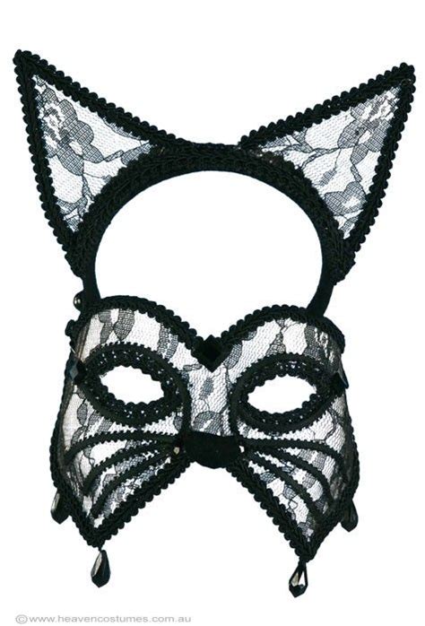 Lace Black Cat Masquerade Mask On Glasses Arms Cat Masquerade Mask