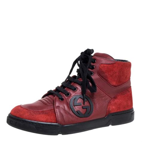 Gucci Red Leather And Suede High Top Sneakers Size 40 Gucci The