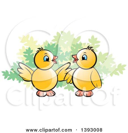 Clipart Of Two Yellow Chicks By A Shrub Royalty Free Vector Illustration By Lal Perera