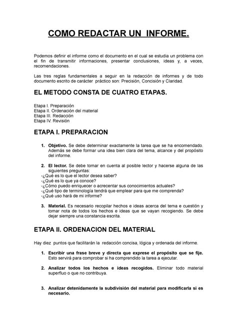 01 Como Redactar Un Informe Los Pasos Para Redactar Un Informe Como