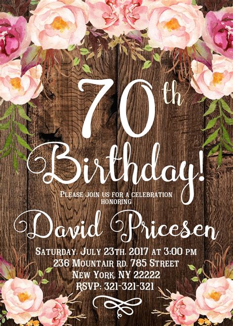 70th Birthday Invitation For Women 70th Birthday Invitation Etsy