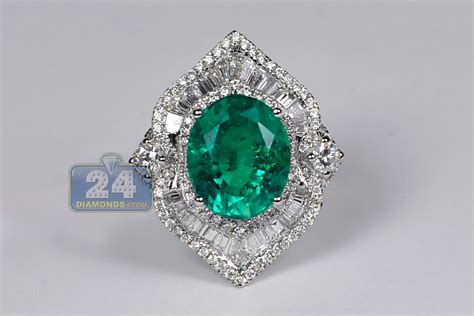 Check out our women emerald ring selection for the very best in unique or custom, handmade pieces from our statement rings shops. Womens Emerald Diamond Spades Ring 18K White Gold 6.44 ct