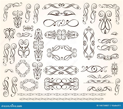 Set Of Elegant Decorative Scroll Elements Vector Illustration Stock