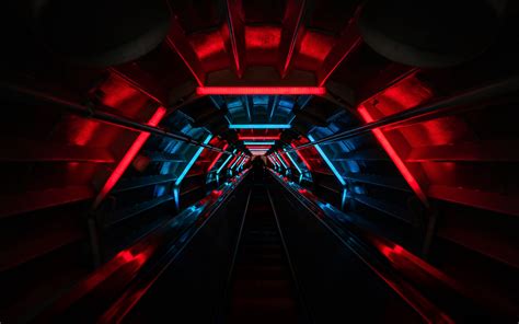 Download Wallpaper 3840x2400 Tunnel Neon Glow Stairs 4k