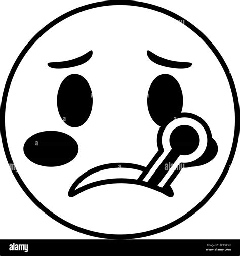 Sick Emoji Face With Thermometer Classic Line Style Icon Vector