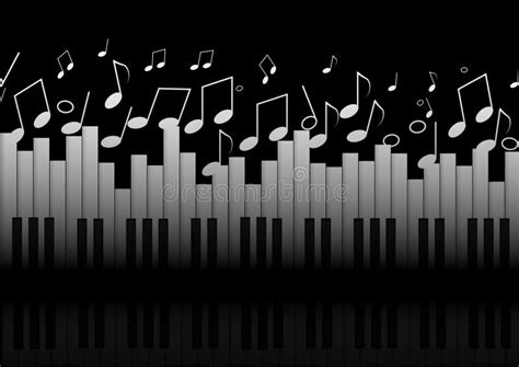 Vector Piano And Music Notes Symbol With Reflect On Black Background