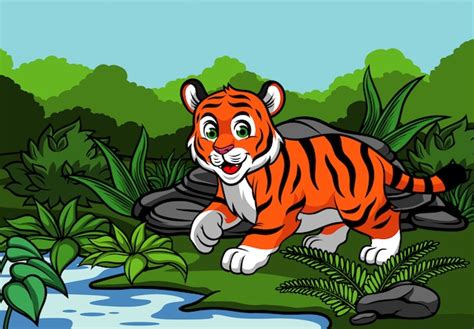 Premium Vector Young Tiger In The Jungle
