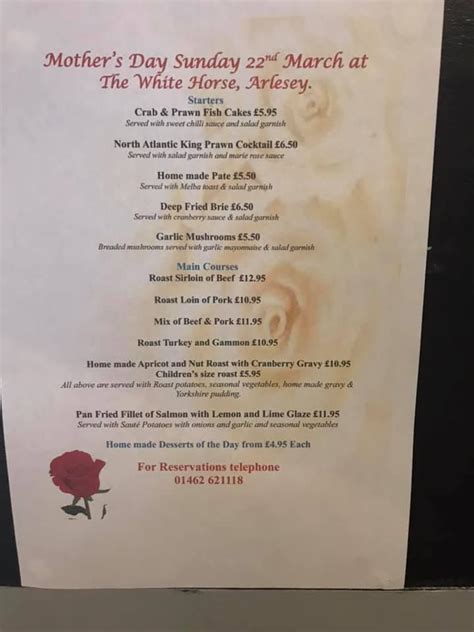 Menu At The White Horse Pub And Bar Arlesey