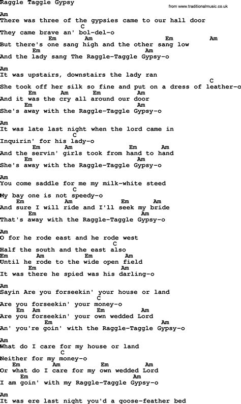 Top 1000 Folk And Old Time Songs Collection Raggle Taggle Gypsy Lyrics With Chords And Pdf