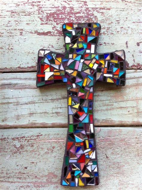 Mosaic Little Pieces Cross Etsy Mosaic Crosses Mosaic Cross Crafts