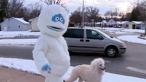 Woman Walks Her Dog While Dressed As The Abominable Snowman Makes