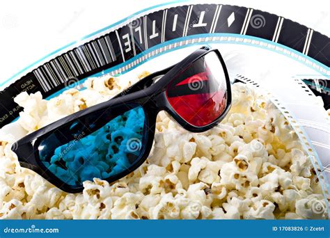 3 D Glasses On Popcorn Heap With Film Strip Stock Photo Image Of