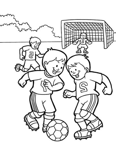 A Group Of Kids Playing Soccer In The School Yard Coloring Page A