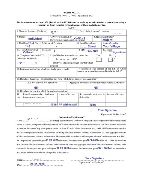 Epf Form 15g Download Sample Filled Form 15g For Pf W