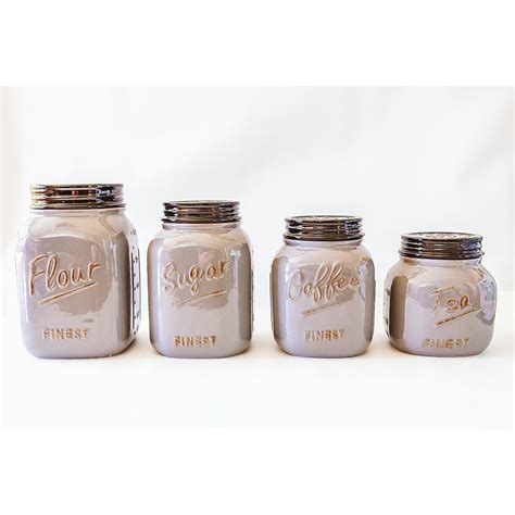 Store everything from coffee, sugar, cookies or your favourite confectionery in this adorable ceramic. Grey Ceramic Mason Jar Canister Set of 4 by ZallZo ...