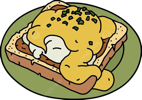 The Cooked Egg With A Sauce Benedict Cartoon Toast Vector Benedict